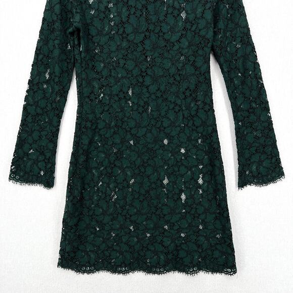 SANDRO Lace Dress Womens Small Green Long Sleeve Tie Neck Mini Sheath - Picture 11 of 16